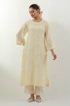 Buy_Vinusto_Yellow Cotton Embroidery Round Neck Butter Chikankari Kurta Set _at_Aza_Fashions