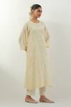 Shop_Vinusto_Yellow Cotton Embroidery Round Neck Butter Chikankari Kurta Set _Online_at_Aza_Fashions