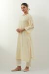 Vinusto_Yellow Cotton Embroidery Round Neck Butter Chikankari Kurta Set _at_Aza_Fashions