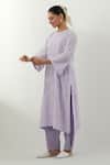 Buy_Vinusto_Lavender Cotton Embroidery Round Neck Striped Chikankari Kurta Set _Online_at_Aza_Fashions