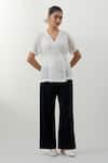 Buy_Vinusto_White Cotton Embroidery V-neck Chikankari Top And Black Pant _at_Aza_Fashions