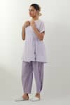 Vinusto_Lavender Cotton Embroidery Open Neck Stripe Chikankari Tunic And Pant Set _Online_at_Aza_Fashions