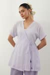 Buy_Vinusto_Lavender Cotton Embroidery Open Neck Stripe Chikankari Tunic And Pant Set _Online_at_Aza_Fashions