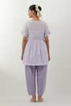 Shop_Vinusto_Lavender Cotton Embroidery Open Neck Stripe Chikankari Tunic And Pant Set _at_Aza_Fashions