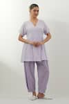 Buy_Vinusto_Lavender Cotton Embroidery Open Neck Stripe Chikankari Tunic And Pant Set _at_Aza_Fashions
