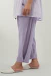 Vinusto_Lavender Cotton Embroidery Open Neck Stripe Chikankari Tunic And Pant Set _at_Aza_Fashions