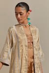 Vinusto_Gold Lace Round , Sweetheart And Ivory Handwoven Zari Jacket Set _Online_at_Aza_Fashions