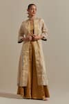 Buy_Vinusto_Gold Lace Round , Sweetheart And Ivory Handwoven Zari Jacket Set _at_Aza_Fashions