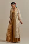 Shop_Vinusto_Gold Lace Round , Sweetheart And Ivory Handwoven Zari Jacket Set _Online_at_Aza_Fashions