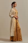 Vinusto_Gold Lace Round , Sweetheart And Ivory Handwoven Zari Jacket Set _at_Aza_Fashions