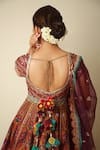 Shop_Torani_Purple Jersey, Organza Tassels, Embroidery V-neck Dil Kusha Zaiba Anarkali Set _at_Aza_Fashions