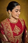 Torani_Red Muslin, Silk Embroidery Round Neck Shamse Arshi Jacket Set _Online_at_Aza_Fashions