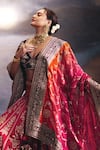 Shop_Torani_Blue Net, Organza Embroidery V-neck Ombre Saroj Naimisha Lehenga Set _at_Aza_Fashions