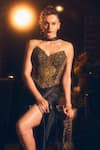 Buy_Torani_Black Satin, Lycra Embroidery, Beads Sweetheart Syah Akira Corset And Skirt Set 