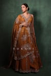 Buy_Torani_Yellow Silk, Organza Sequins, Embroidery V-neck Ochre Lehenga Set _at_Aza_Fashions