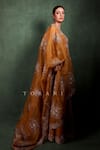 Shop_Torani_Yellow Silk, Organza Sequins, Embroidery V-neck Ochre Lehenga Set _at_Aza_Fashions
