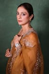 Torani_Yellow Silk, Organza Sequins, Embroidery V-neck Ochre Lehenga Set _Online_at_Aza_Fashions