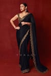 Shop_Torani_Black Georgette Embroidery Round Neck Siyaahi Aparna Saree Set _at_Aza_Fashions
