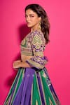 Torani_Purple Georgette Embroidery Round Neck Baghan Morni Lehenga Set _Online_at_Aza_Fashions
