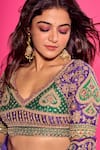 Shop_Torani_Purple Georgette Embroidery Round Neck Baghan Morni Lehenga Set 