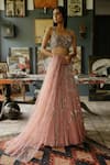 Buy_House Of Kotwara_Peach Georgette, Satin, Cotton, Cambric, Organza Dusky Rose Thunder Lehenga Set _at_Aza_Fashions