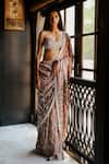 House Of Kotwara_Peach Georgette, Cotton, Cambric Sequins, Beads Dusky Rose Thunder Saree Set _at_Aza_Fashions