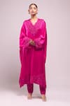 Anamika Khanna_Fuchsia Embroidery V-neck Kaftan And Pant Set _at_Aza_Fashions