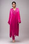 Buy_Anamika Khanna_Fuchsia Embroidery V-neck Kaftan And Pant Set _at_Aza_Fashions
