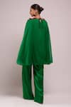 Shop_Anamika Khanna_Emerald Green Round Neck Embroidered Cape And Pant Set _at_Aza_Fashions