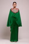 Anamika Khanna_Emerald Green Round Neck Embroidered Cape And Pant Set _at_Aza_Fashions