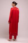 Shop_Anamika Khanna_Red Embroidery Round Neck Kurta Pant Dupatta Set _at_Aza_Fashions