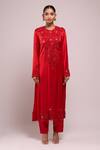 Shop_Anamika Khanna_Red Embroidery Round Neck Kurta Pant Dupatta Set _Online_at_Aza_Fashions