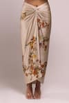 Anamika Khanna_Ivory Embroidery V-neck Draped Skirt And Jacket Set _at_Aza_Fashions