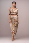 Buy_Anamika Khanna_Ivory Embroidery V-neck Draped Skirt And Jacket Set _at_Aza_Fashions