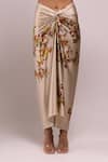 Anamika Khanna_Ivory Embroidery V-neck Floral Draped Skirt And Jacket Set _Online_at_Aza_Fashions