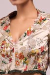 Buy_Anamika Khanna_Ivory Embroidery V-neck Floral Draped Skirt And Jacket Set _Online_at_Aza_Fashions