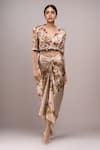 Buy_Anamika Khanna_Ivory Embroidery V-neck Floral Draped Skirt And Jacket Set _at_Aza_Fashions
