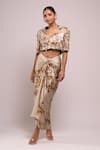 Shop_Anamika Khanna_Ivory Embroidery V-neck Floral Draped Skirt And Jacket Set _Online_at_Aza_Fashions