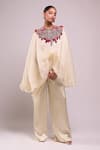Buy_Anamika Khanna_Ivory Round Neck Embroidered Cape And Pant Set _Online_at_Aza_Fashions