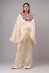 Buy_Anamika Khanna_Ivory Round Neck Embroidered Cape And Pant Set _at_Aza_Fashions
