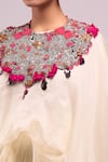 Anamika Khanna_Ivory Round Neck Embroidered Cape And Pant Set _at_Aza_Fashions