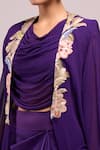 Anamika Khanna_Purple Embroidery Round , Open Draped Skirt And Top With Jacket _Online_at_Aza_Fashions