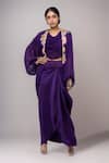 Buy_Anamika Khanna_Purple Embroidery Round , Open Draped Skirt And Top With Jacket _at_Aza_Fashions