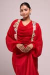Buy_Anamika Khanna_Red Embroidery Asymmetric, Open Neck Draped Skirt And Top With Jacket 