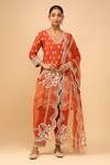 Sheetal Batra_Orange Cotton Embroidery V-neck Burnt Anarkali Salwar Set _at_Aza_Fashions