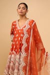 Buy_Sheetal Batra_Orange Cotton Embroidery V-neck Burnt Anarkali Salwar Set 