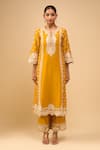 Shop_Sheetal Batra_Yellow Embroidery Round Neck Mustard Kurta With Palazzo Set _Online_at_Aza_Fashions