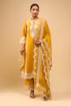 Sheetal Batra_Yellow Embroidery Round Neck Mustard Kurta With Palazzo Set _at_Aza_Fashions