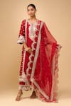 Sheetal Batra_Red Embroidery Round Neck Kurta With Palazzo Set _at_Aza_Fashions