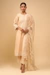 Sheetal Batra_Beige Embroidery Round Neck Kurta With Palazzo Set _at_Aza_Fashions